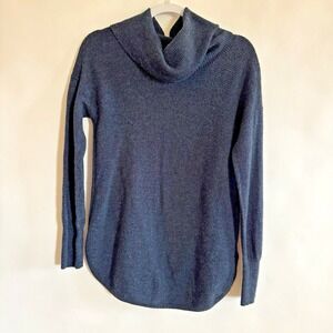 Tahari 100% Extra Fine Merino Wool Womens Turtleneck Sweater Blue Large